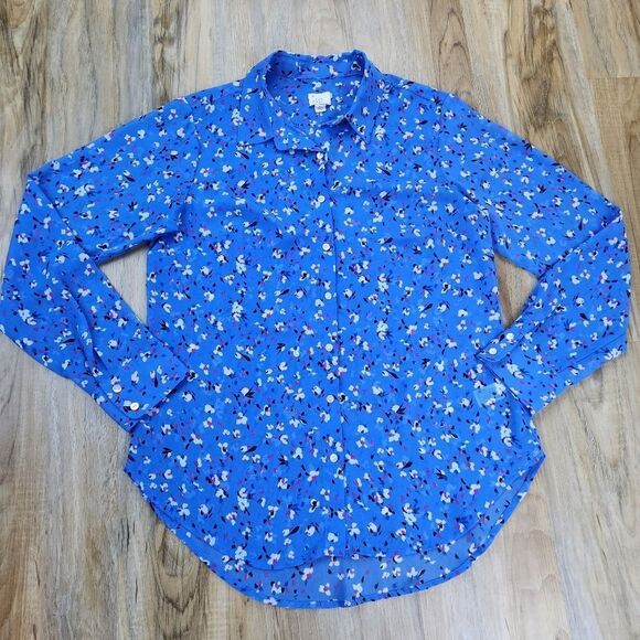 🔸️A New Day Blue Floral Buttoned Front Long Sleeve Top Medium - Picture 1 of 9